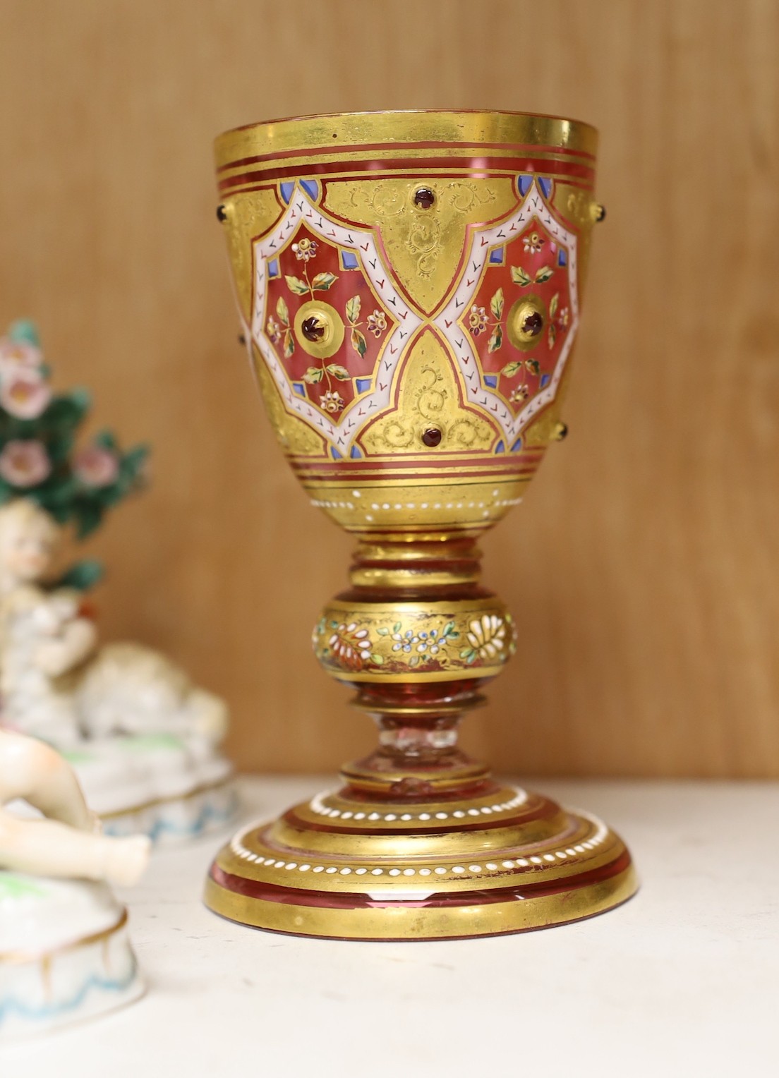 A selection of various miniature ceramics and figurines, to include Royal Crown Derby two handled vases with central panelled section display of flower, together with Royal Doulton figures, tallest 19cm